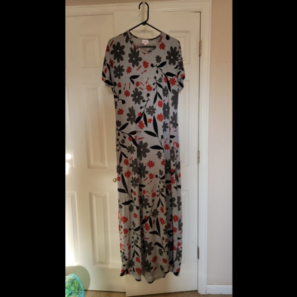 LulaRoe 3XL Ana Dress - Gray w/ grey & red floral print